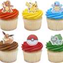 DecoPac Pokmon Rings, Cupcake Decorations With Pikachu, Bulbasaur, Eevee, Charmander, Squirtle, and Pok Ball, Multicolored Food Safe Cake Toppers  24 Pack