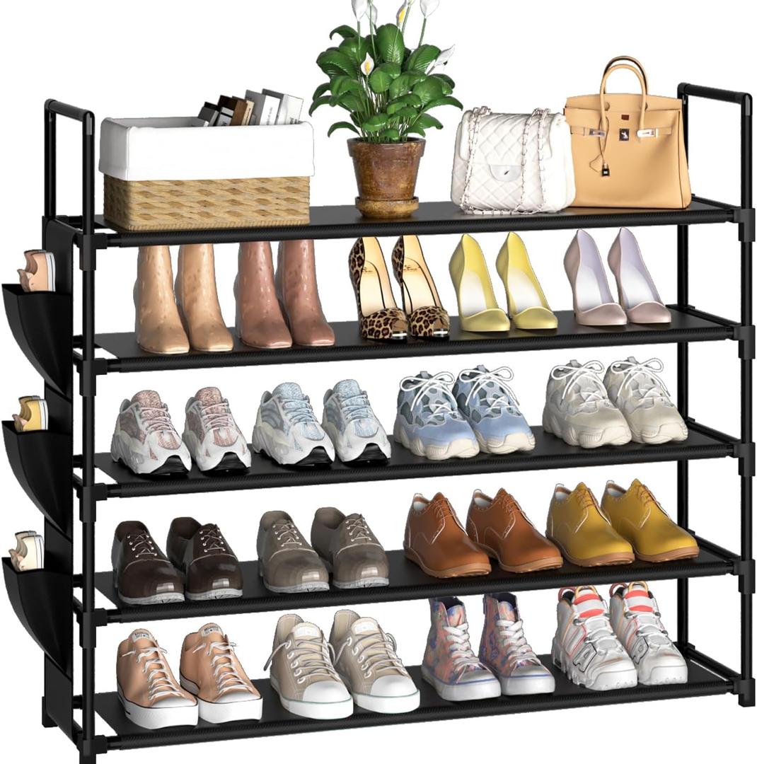 OYREL 5 Tier Shoe Organizer Rack for Closet, Entryway, Garage, Door, Space Saving, Shoe Holder Stand/Tower, Large, 20-25 Capacity (Black)