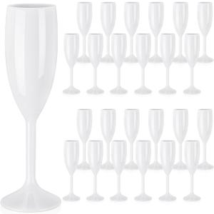 Maxcheck 24 Pcs Champagne Flutes Bulk Acrylic Toasting Drinking Flute Unbreakable Goblet Champagne Cups 6 oz Plastic Wine Glasses for Mother's Day Wedding Bridal Shower Anniversary Party (White)