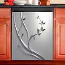 Metal Silver Leaf Vines Magnetic Panel Decal,Gray Stainless Steel Texture Dishwasher Cover,Dishwasher Sticker Kitchen Art Fridge Door Skin,Dishwasher Magnet Cover Home Decor Decal,Vinyl Sticker, 23W x 26H
