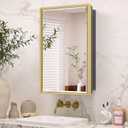 Keonjinn 17" x 25" Gold Medicine Cabinets for Bathroom with Mirror, Recessed or Surface Wall-Mounted Aluminum Alloy Framed Beveled Mirror, Single Door Metal Bathroom Vanity Mirror with Storage Cabinet