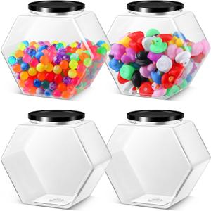 Norme 4 Pcs 129 oz Plastic Candy Jars with Lids Hexagon Cookie Jars for Kitchen Counter Candy Bar Containers Acrylic Clear Containers for Buffet Storage Display Dog Treat Laundry Pod Buffet Craft