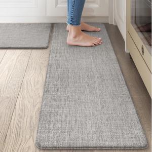 Collive Kitchen Mats Cushioned Anti Fatigue, Modern Abstrac Waterproof Kitchens Floor Mat Non Slip Sink Rug 2 Piece, Comfort Desk Standing Rugs for Office, Laundry, 17"x29"+17"x47", Light Grey