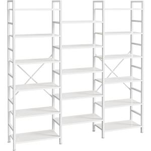 SUPERJARE Triple Bookshelf, Bookcase with 17 Open Display Shelves, Wide Book Shelf Book Case for Home & Office, 6 Tier, White