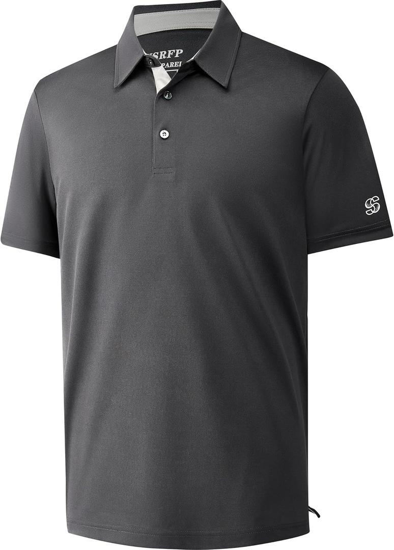Mens Golf Shirt Short Sleeve Moisture Wicking Dry Fit Performance Solid Casual Pique Collared Golf Polo Shirts for Men (Medium, Dark Grey)