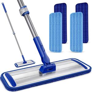 Microfiber Floor Mop for Hardwood Floors: 55" Adjustable Professional Flat Mop with 4 Washable Pads Stainless Steel Handle for Wet Dry Laminate Tile Vinyl Floor & Wall Cleaning