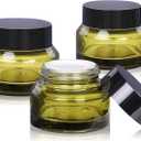 Glass Cosmetic Jars with Lids, 3 Pack Small Glass Jars, 30 ml Empty Makeup Containers for Sample, Cream, Lotion (1 oz, Green)
