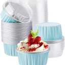EUSOAR Aluminum Cups with Lids, 50pcs 5oz 125ml Foil Cupcake Baking Cups Oven Safe Ramekins, Muffin Liners Creme Brulee Containers Disposable Ramekins Pans Cupcake Holders (Blue)
