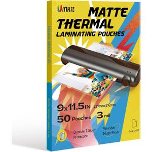Uinkit Matte Thermal Laminating Pouches, 9 x 11.5 Inches 3 Mil Thick Clear Anti-Glare with Matte Finish 50 Pack Fitted for Letter Size Laminating Sheets 8.5 x 11