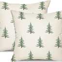 DFXSZ Christmas Pillow Covers 18x18 inch Set of 2 Christmas Tree Decorative White Throw Pillow Covers Winter Famliy Decoration for Home Couch TH-30B18 (Light Green White)