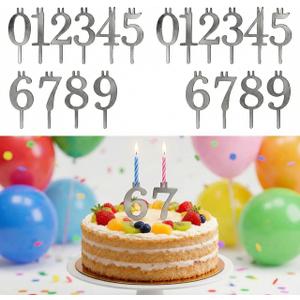 20 PCS (2 Sets) Reusable Number Candle Holder Set for Birthday Cakes - Metal Number Candle Holders Stand - Silver Cake Topper Decorations