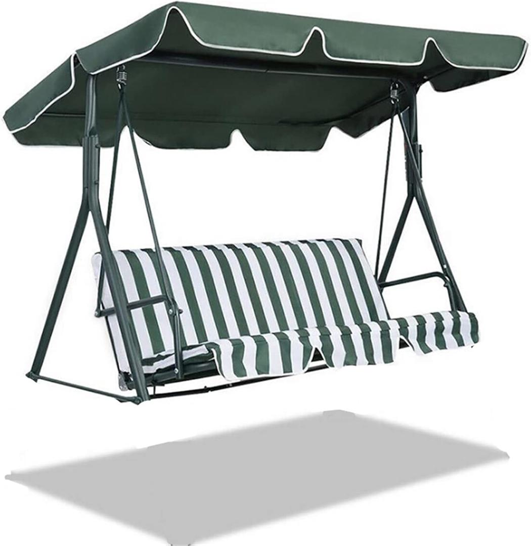 3 Person Outdoor Patio Swing Chair Replacement Canopy + Removable Seat Cover, Garden Swing Cover for Patio Yard Swin Canopy Seat Furniture Cover Waterproof Sunshade UV Block(Green)