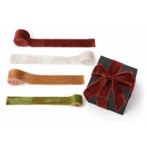 Canlierr 4 Roll Valentine's Day Silk Velvet Ribbon for Gift Wrapping Fringe Fabric Frayed Velvet Ribbon Raw Edge for Valentine Day Party Wedding Decor Bouquet Basket Hair (Elegant Color,2 in X 8 yd)