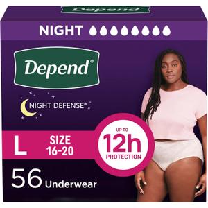 Depend Night Defense Adult Diapers, Incontinence & Postpartum Bladder Leak Underwear for Women, Disposable, Overnight, Large, Blush, 56 Count (4 Packs of 14)