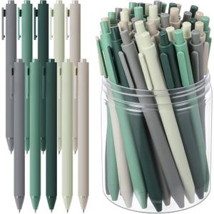 Crtiin 50 Pcs Gel Pens Bulk, 0.5mm Fine Point Black Ink Pens, Retractable Smooth Writing Quick Dry, Colored Aesthetic for School Office Journaling Supplies (Green Series)