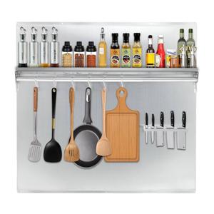 24"x30" Stainless Steel Range Backsplash for Stove Hood, Wall Mount Panel with Storage Shelf & Knife Rack, Commercial Grade, Pre-Drilled Holes for Easy Installation & Cleaning