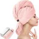 YFONG Large Hair Towel Wrap for Women, Super Absorbent Microfiber Hair Towel for Curly Hair, Fast Drying Hair Turbans with Elastic,Hair Drying Towel Wrap for Hair Care 26.3" X 40" (Pink)