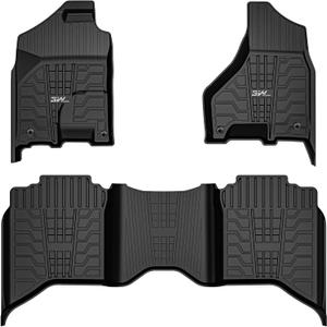 3W Floor Mats Fit for 2013-2018 Dodge Ram 1500/2500/3500 Crew Cab, 2019-2024 Ram 1500 Classic Crew Cab All Weather TPE Custome Fit Accessroies Floor Liner for Dodge Full Set Car Mats