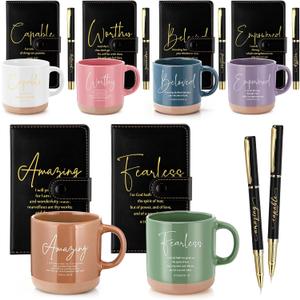 Potchen 18 Pcs 18 Pcs Christian Fathers Day Church Gift 13oz Bible Verse Ceramic Coffee Mugs with Leather Journal Pen Inspirational Religious Gift for Male Teacher Nurse Pastor (Bible, Morandi Black)