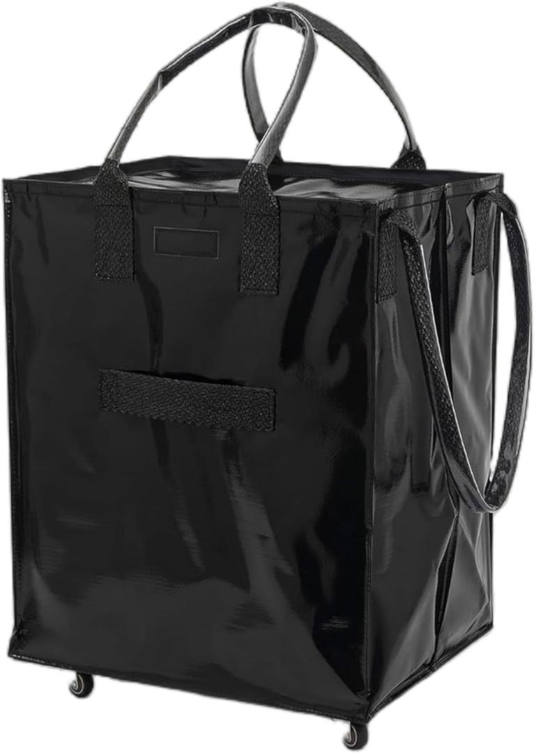 Black Reusable Grocery Bag On Wheels, Shopping Trolley, Rolling Tote, Zipper Closure, Lightweight, Carries Up to 66 lb, Folds Flat, Unbreakable Handles, Medium