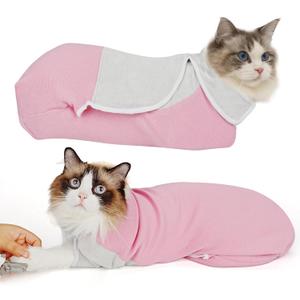 Self-Adhesive Cat Grooming Wrap, Cozy Cat Wrap for Cutting Nails, Breathable Anti-Scratch Cat Swaddle Bag for Brushing, Ear Cleaning, Dental Care, Medication, Injections, Pink L