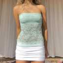 Women Strapless Tube Top Y2k Floral Lace See Through Cami Sleeveless Backless Mesh Vest Tank Bandeau Crop Top (S)
