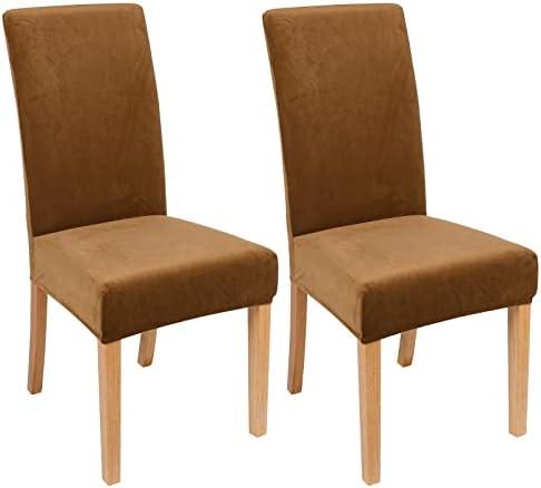 Smiry Velvet Stretch Chair Covers for Dining Room Set of 2, Soft Fit Removable Washable Kitchen Parsons Chair Slipcover Protector, Camel, 18"D x 18"W x 28"H