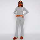 kaimimei Women's 2 Piece Lounge Outfits Slim Long Sleeve Tops High Waist Foldover Flare Leggings Sets Casual Yoga Sweatsuit (Gray, M)