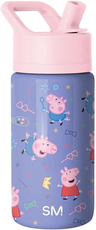 Simple Modern Peppa Pig Kids Water Bottle with Straw Lid | 14oz Insulated Stainless Steel Kids Tumbler & Spill Proof Toddler Cup for School, Girls, Boys | Summit | Peppa Pig Bubbles