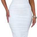 BEAGIMEG Women's Sexy Ruched Sleeveless Deep V Elegant Cocktail Evening Party Maxi Dress (White)