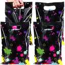 50 Pcs Neon Candy Goodie Bags Let's Glow in The Dark Party Supplies Plastic Colorful Treat Bags Neon Gift Wrap Decor with Die Cut Handles for Glow Birthday Party Decoration (Black)