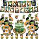 Yoda Birthday Party Decorations, 1 Banner, 18 Balloons, 1 Big Cake Topper, 12 Cake Topper,6 Hanging Swirls for Fans
