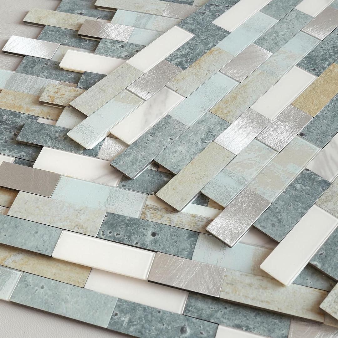 BeNice Peel and Stick Backsplash for Kitchen Mosaic Bathroom Marble Shower Tile Stickers Waterproof(10sheets,Blue Gray)