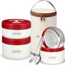 Dandat 3 Pcs Portable Insulated Lunch Container Set for Adult, Stackable Stainless Steel Bento Box for Hot Food with Insulated Lunch Bag Unisex 3 Separate Thermal Food Container(Red)