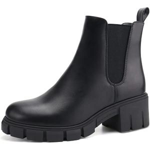 starmerx Women Platform Ankle Boots Elastic Chelsea Boots Mid Heel Slip on Booties (8, Black)