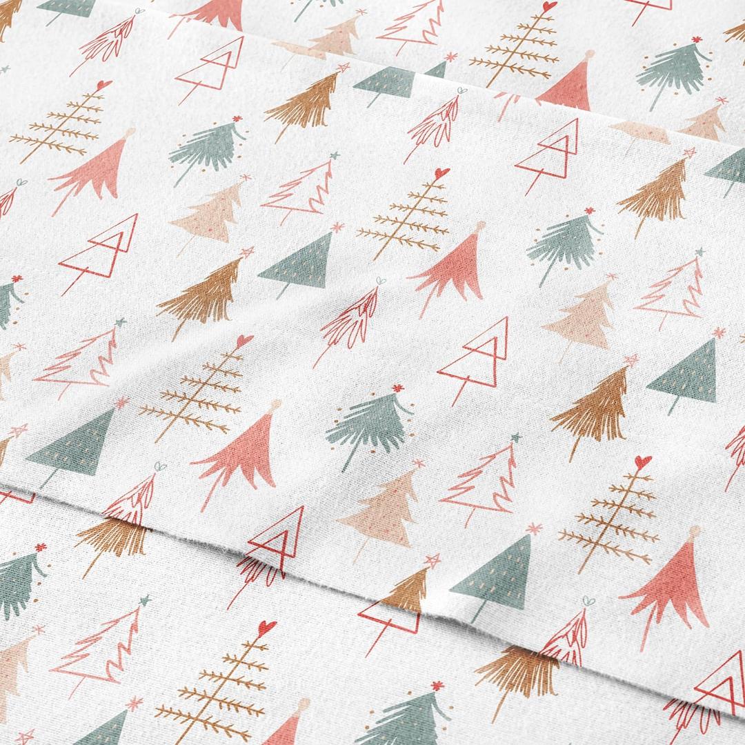 Flannel Christmas Sheets - 100% Cotton Flannel Sheet Set - Queen Size - Extra Soft & Cozy - Thick Warm Heavyweight Winter Bed Set - Deep Pocket Holiday Bedding for Women, Men & Kids - Christmas Tree