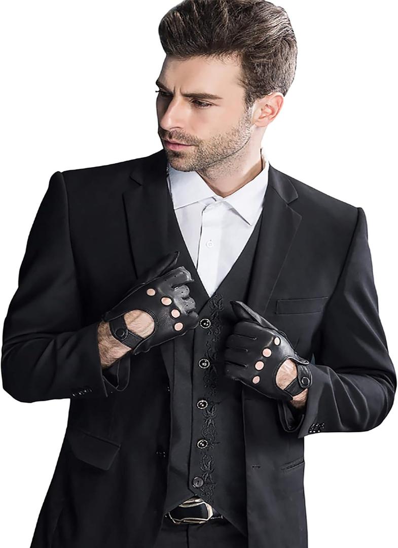 YISEVEN Men's Leather Driving Gloves (Black)