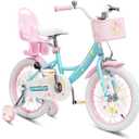 Bixike Girls Bike with Basket for Toddlers and Kids Aged 3-14 Years Old, 12 14 16 18 Inch with Training Wheels & Doll Seat, 20 Inch with Kickstand & Rear Rack, Princess Style Bicycle for Gift.