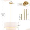 18" Double Drum Chandelier, 3-Light Gold Pendant Light Fixtures with Dual Layer Pleated Fabric Shade, Modern Chandeliers for Dining Room Kitchen Living Room Bedroom Hallway, AD-25036-3P-GD