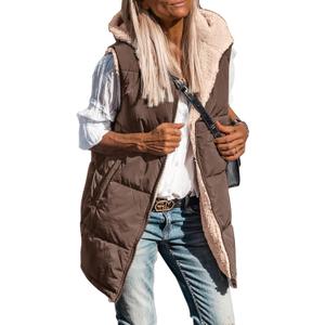 PRETTYGARDEN Womens 2026 Fall Reversible Long Vests Sleeveless Fleece Jacket Zip Up Hoodie Pockets Warm Coat Winter Clothing (Brown, M)