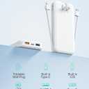 Portable Phone Charger, 10000mAh PD20W Fast Charging Power Bank with Built-in Cables & Wall Plug, External Battery Bank with LED Display, Travel Essential Battery Pack for iPhone, iPad, Samsung White