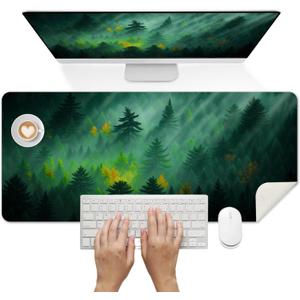 Britimes Green Forest Desk Mat Nature Trees Deak Pad Non-Slip PU Leather Large Keyboard Mouse Pad Office Desktop Accessories for Office,Work,Home Decor(31.5"X15.7")