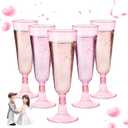 GuanQiao 40 Pack Pink Plastic Champagne Flutes, 5.5 Oz Clear Disposable Plastic Champagne Glasses, Glasses Cups for Valentines Wedding Celebration Birthday Party New Years Eve Supplies