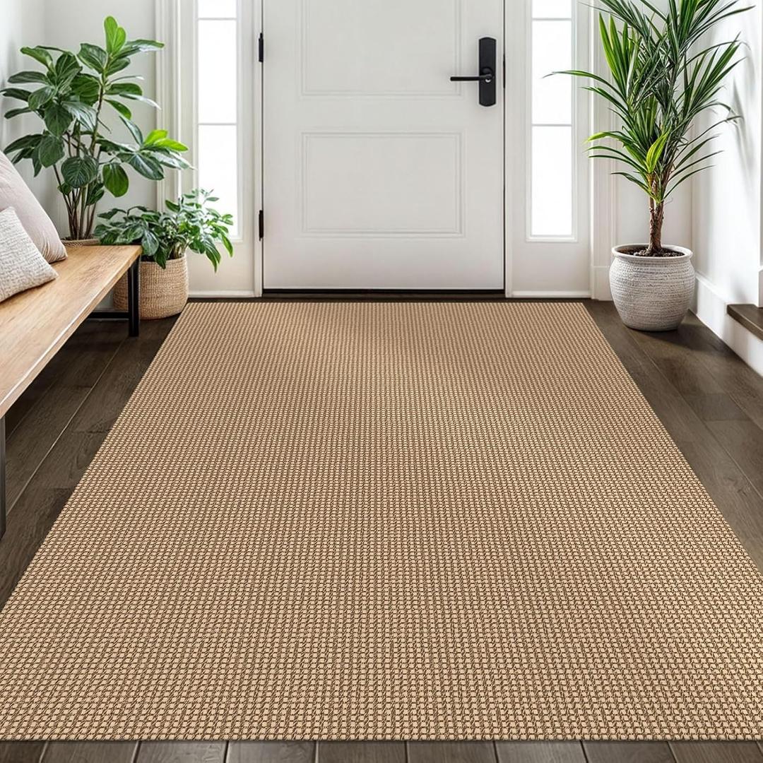 EARTHALL Woven Area Rug 4x6 Ft Washable Rugs for Entryway Non Slip Braided Throw Rugs Bedroom Carpet Cotton Entry Rug Cotton Floor Carpets for Bedroom Dining Room Living Room, Orange/Tan/Brown (4' x 6' (Rectangular))