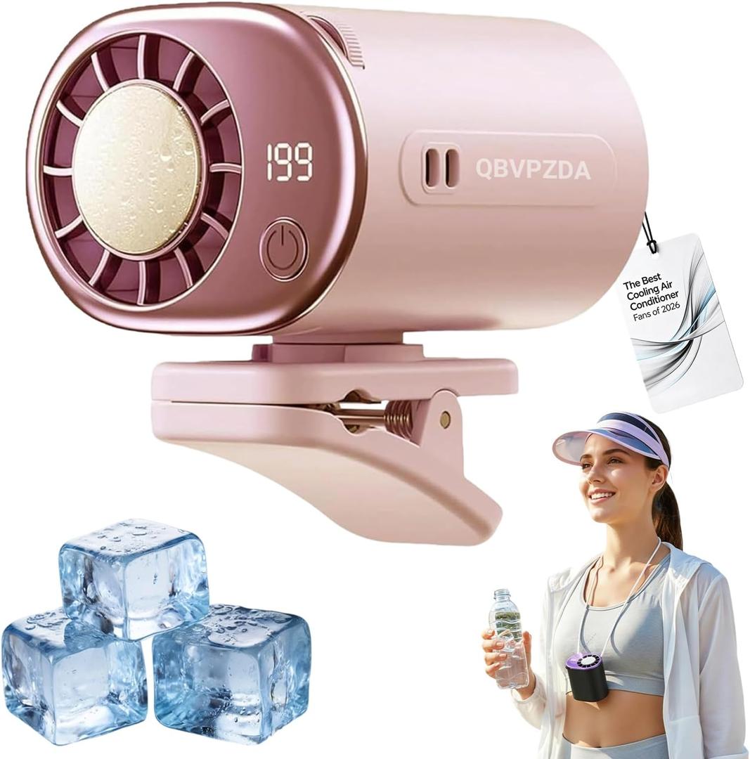 2026 Personal Portable Car Clip-On Air Conditioner Fan with 360 Rotation 199 Speeds Adjustable USB Rechargeable LED Display for Office Car Outdoor Beach (Pink)