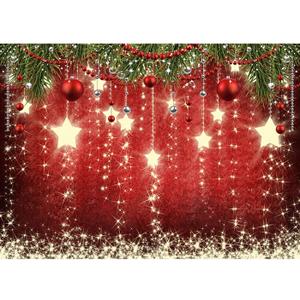 10x6.5ft Red Christmas Backdrop with Sparkling Stars for Photography & Photoshoot