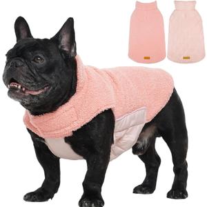 Kuoser Reversible Dog Coat Warm Fleece & Quilted Waterproof Dog Jacket, Double-Sided Cold Weather Dogs Winter Coat with Harness Hole, Windproof Pet Snow Vest for Dogs, Pink(Medium (Chest: 17.3"-20.9"))