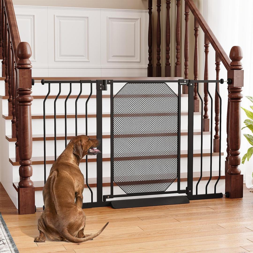 29.5"-48" Baby Gate for Stairs - No Drilling Baby Gate with Door, 30.5" Tall Auto Close Pressure Mounted Dog Gate Indoor/for Stairs - Black Safety Gate for Kids & Pets