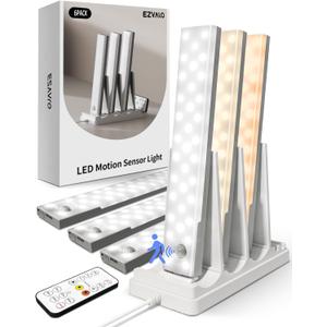 EZVALO 6-Pack Under Cabinet Lighting with Charging Station, 2000mAh Rechargeable Wireless Motion Sensor Lights, 3 Color Temps, Dimmable, Timer, Magnetic, with Remote Control for Kitchen, Closet, Stair