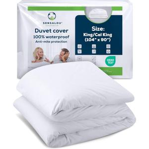 Sensalou Waterproof Duvet Cover with Zipper King/Cal King (White) - Waterproof King Comforter Cover for Adults & Couples